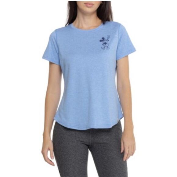 NWT Life Is Good Women’s Medium Blue Active T-shirt Disney Mickey Mouse Dancing - Picture 1 of 10